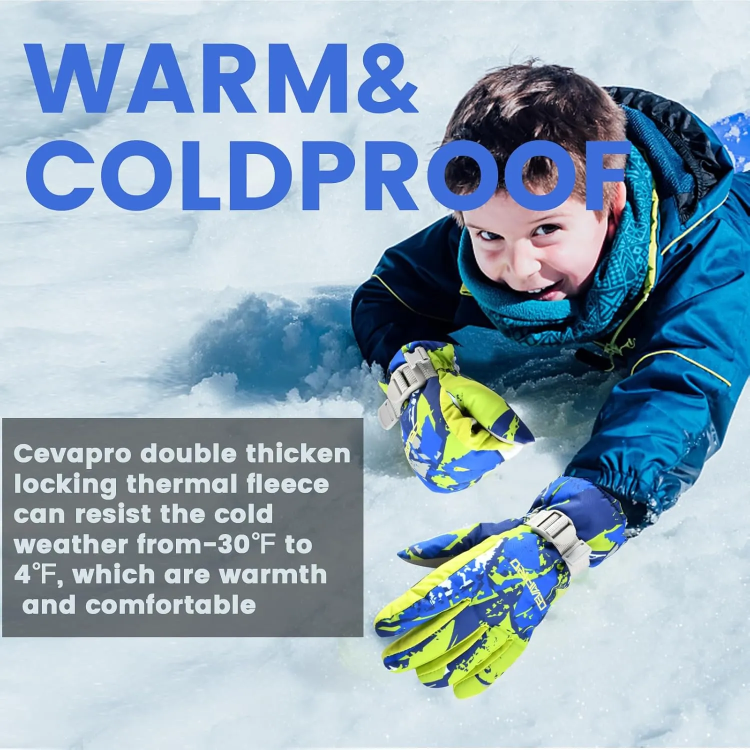 -30℉ Ski Gloves Kids Winter Snow Gloves Waterproof Cold Weather for Boys Girls