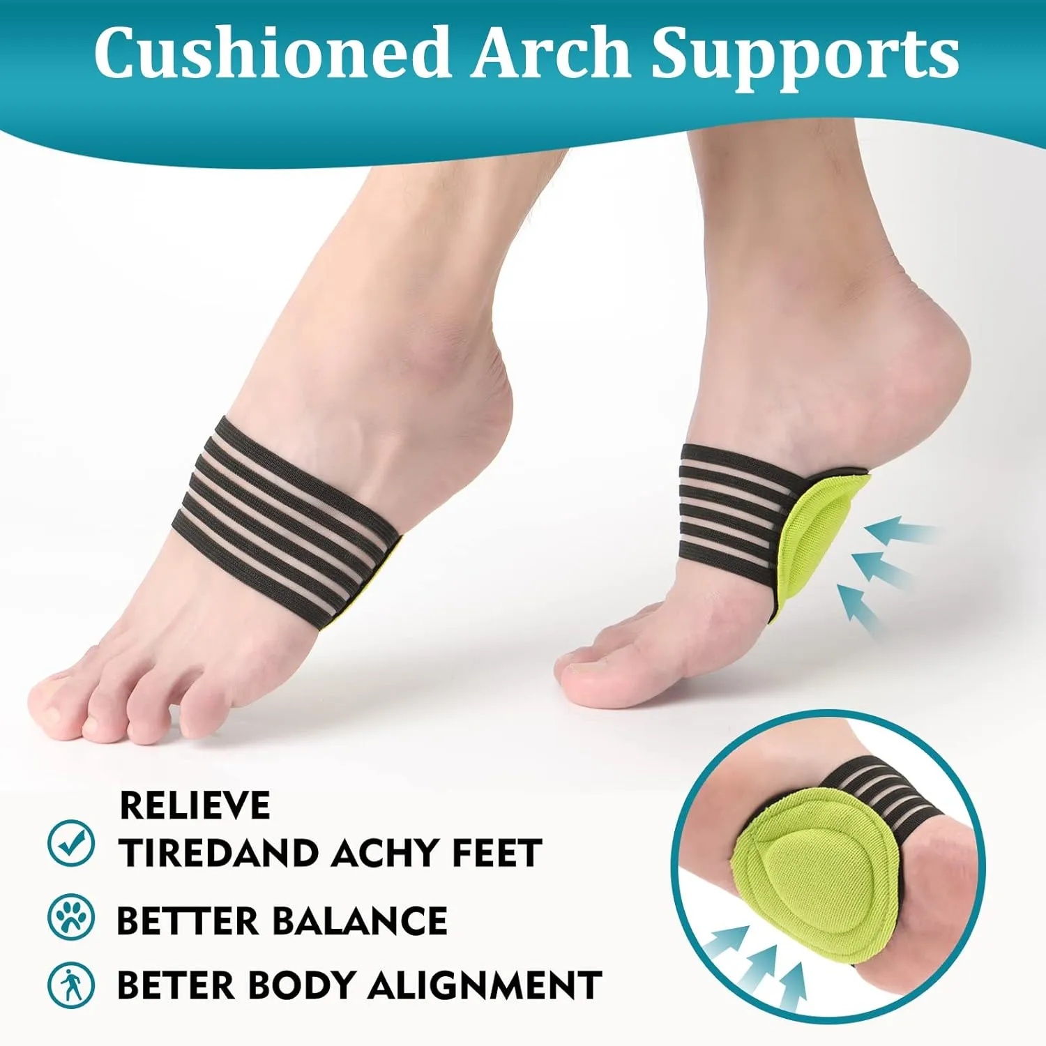 10 Pcs Heel Cups Heel Cushions Arch Supports Plantar Fasciitis Socks Set for Foot Heel Pain Relief (Standard/US Mens 7-12 | Womens 8 , Black Blue)