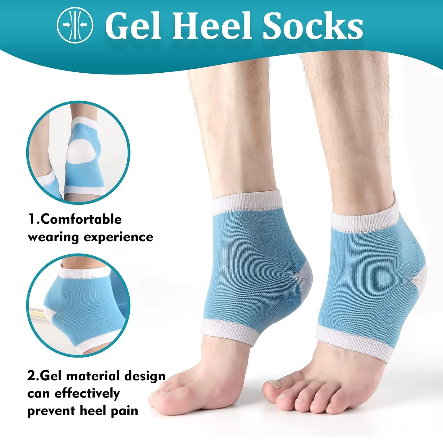 10 Pcs Heel Cups Heel Cushions Arch Supports Plantar Fasciitis Socks Set for Foot Heel Pain Relief (Standard/US Mens 7-12 | Womens 8 , Black Blue)