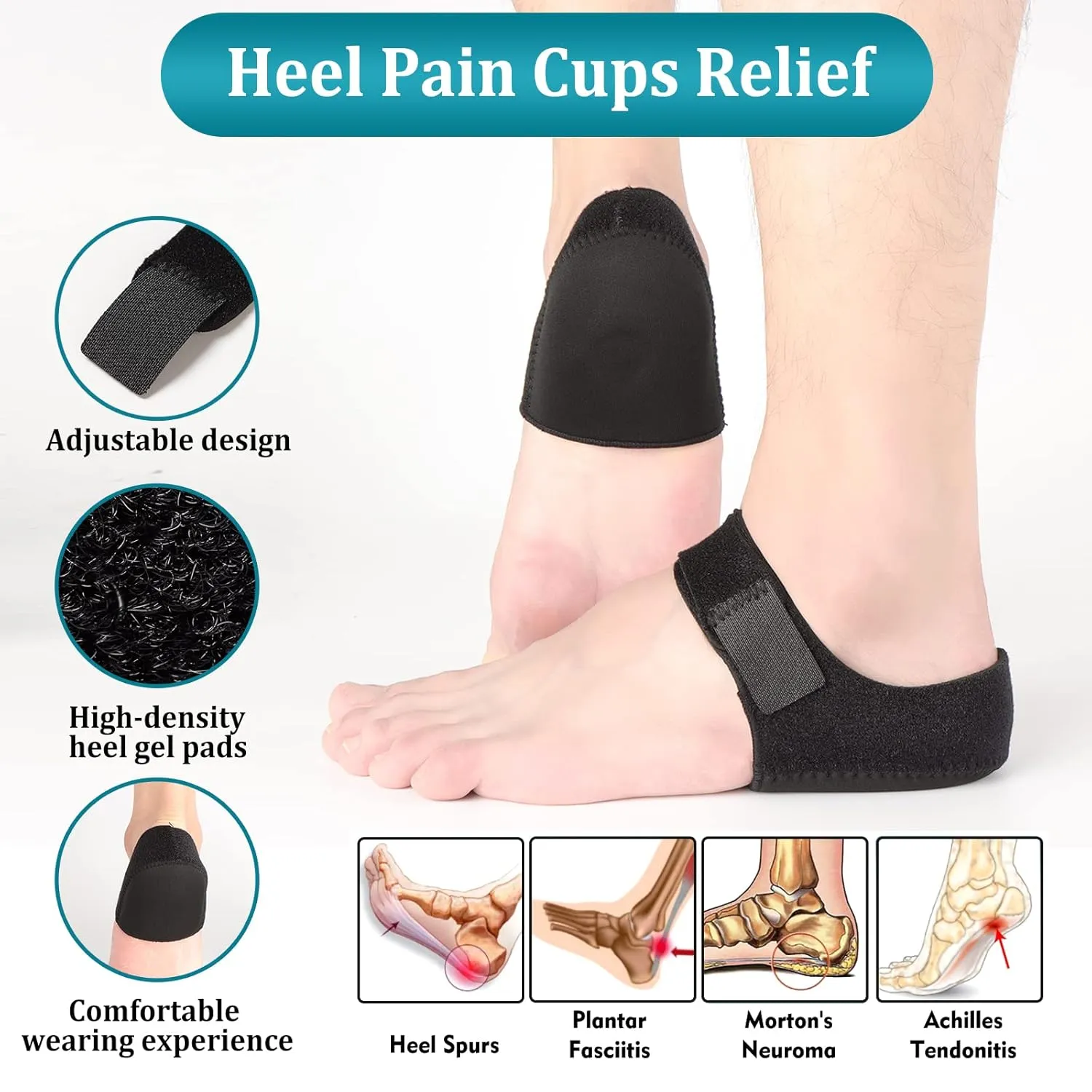 10 Pcs Heel Cups Heel Cushions Arch Supports Plantar Fasciitis Socks Set for Foot Heel Pain Relief (Standard/US Mens 7-12 | Womens 8 , Black Blue)