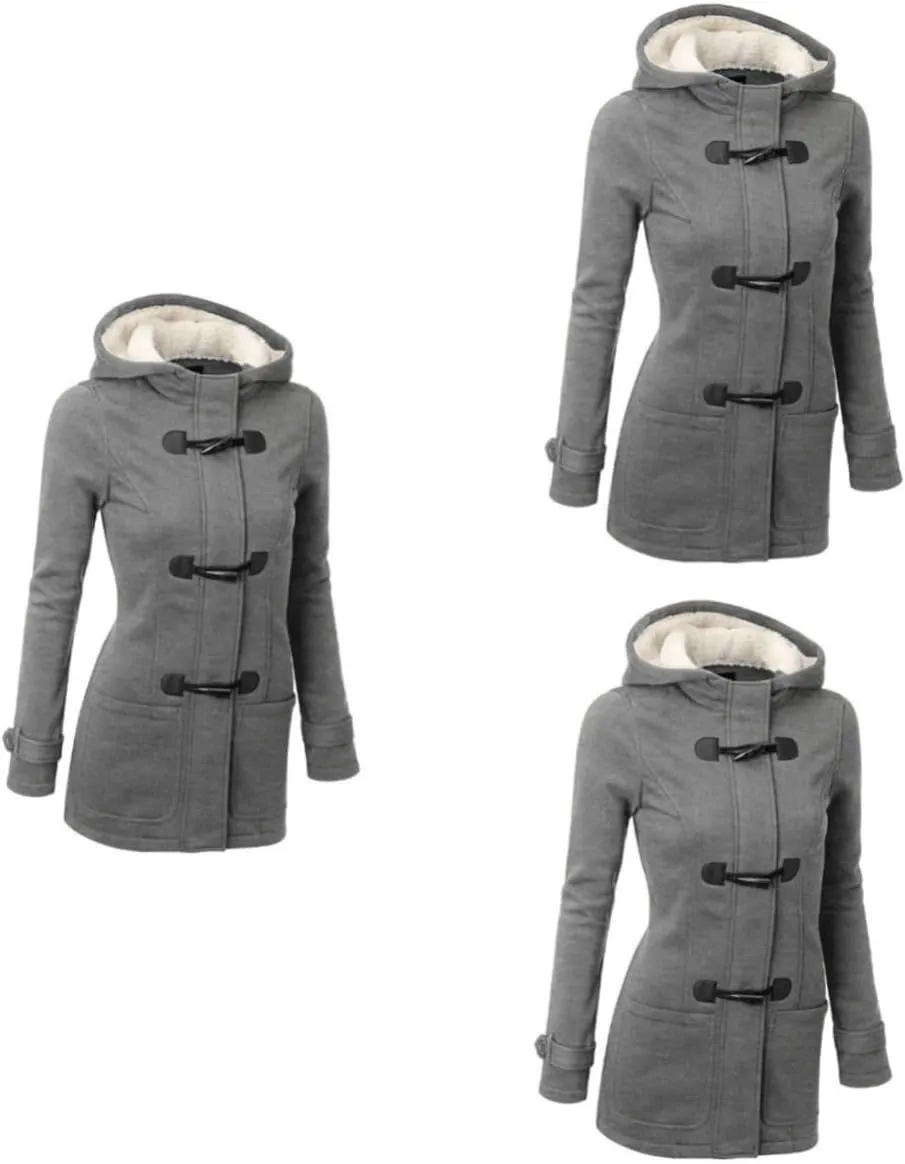 3pcs Long Pea Coat Blended Wool Zipper Stopper Warm Casual Double Breasted s Light Grey