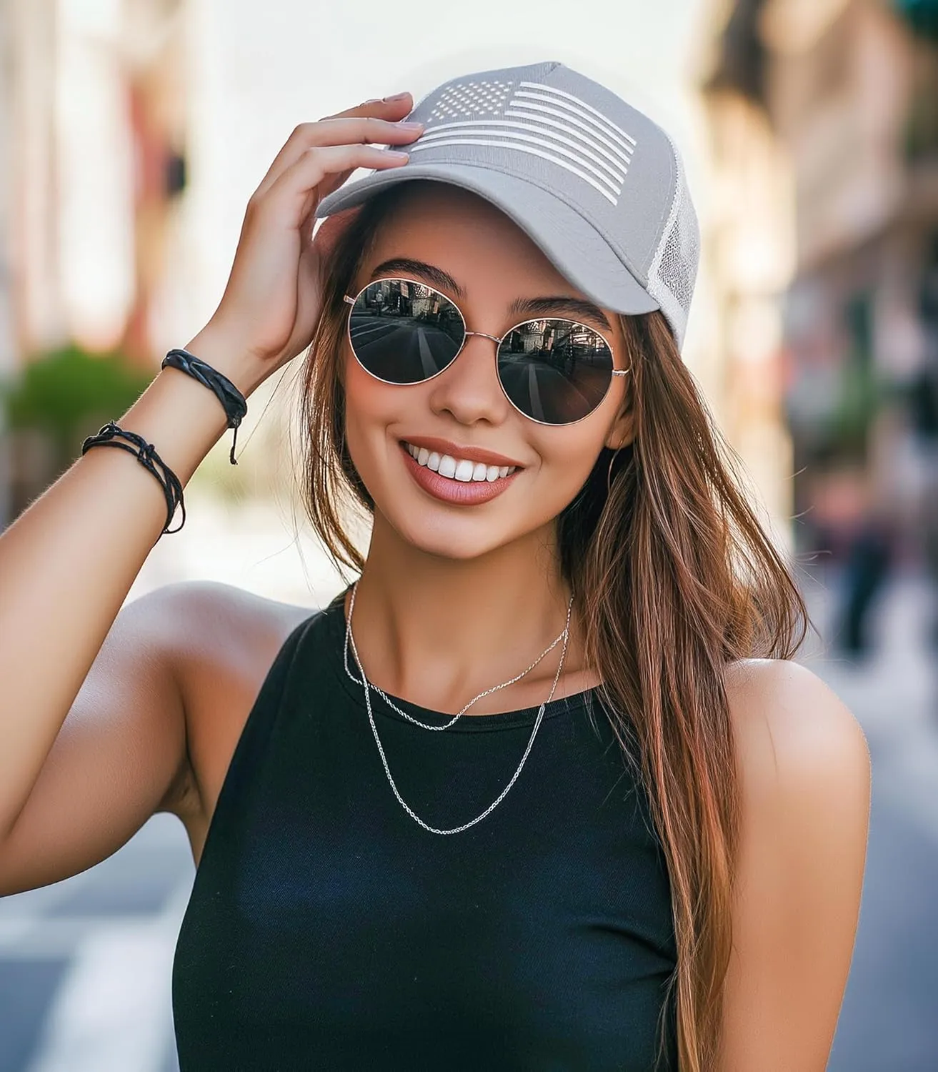 American Flag Trucker Hat Baseball Cap Snapback Fitted Hats for Men Women Snap Closure Design Breathable Mesh Side Durable