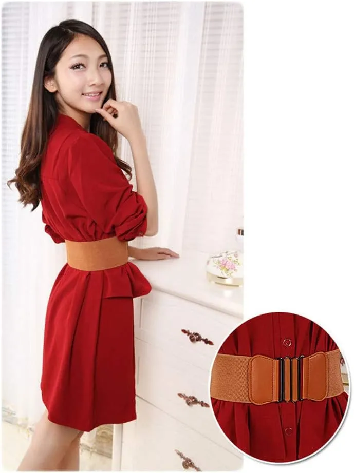 Andongnywell Women's Wide Stretchy Waist Belt with Metal Buckle Wide Belt Elastic Stretch Cinch Waistband