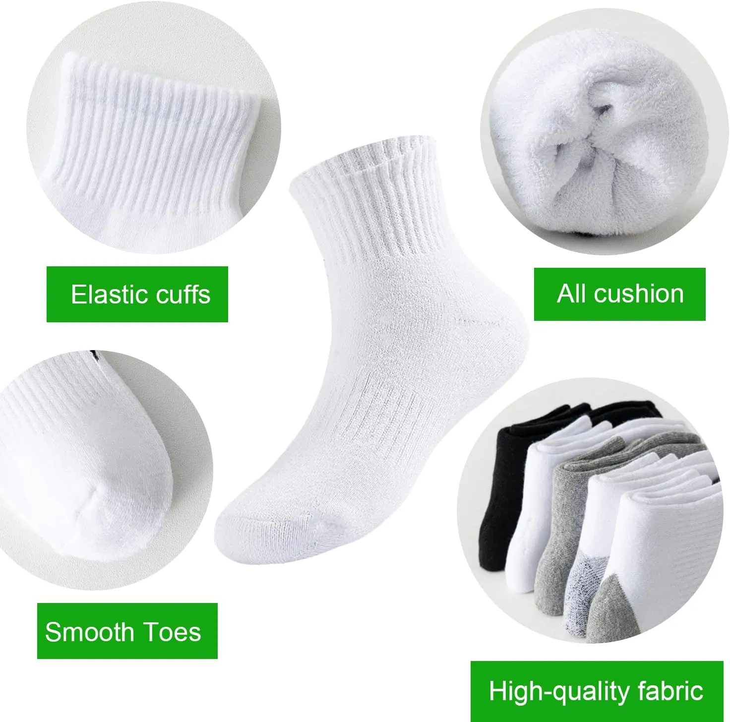 Boys Athletic Cushioned Crew Socks Thick Cotton Sports Socks 6 Pairs 5-14 Years