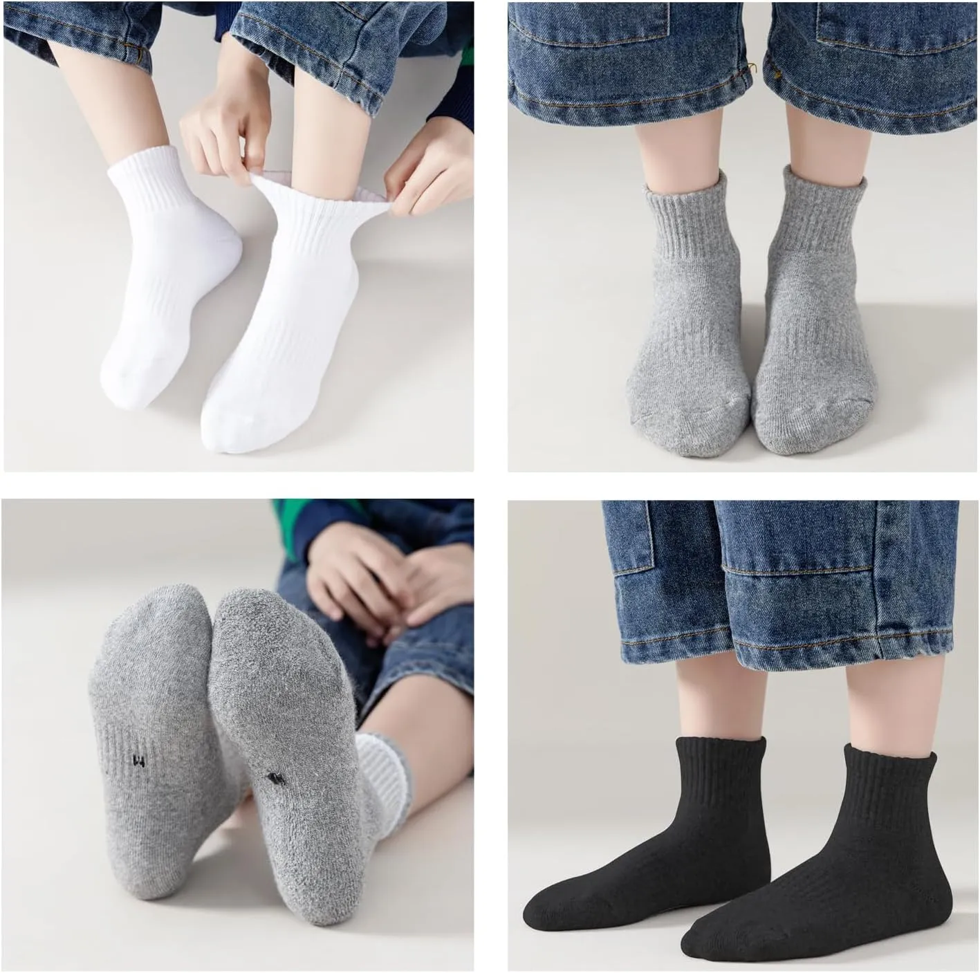 Boys Athletic Cushioned Crew Socks Thick Cotton Sports Socks 6 Pairs 5-14 Years