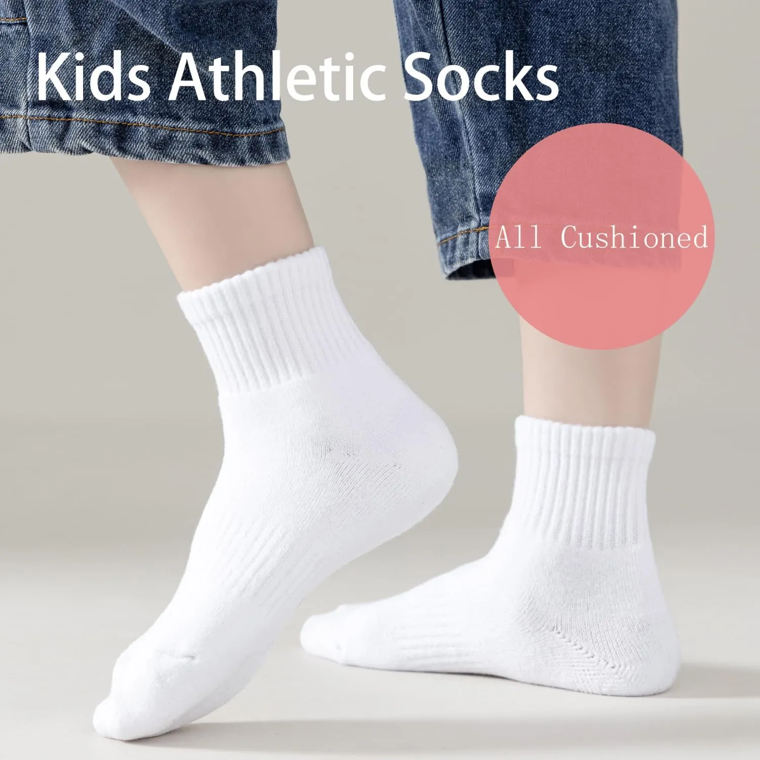 Boys Athletic Cushioned Crew Socks Thick Cotton Sports Socks 6 Pairs 5-14 Years