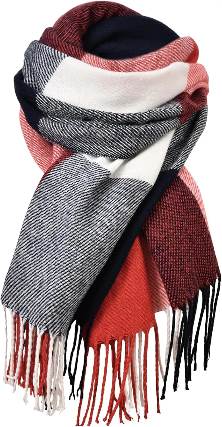 Cashmere Scarf - Classic Tassel Plaid Tartan Lattice Large Shawl, Warm Winter Scarf for Women