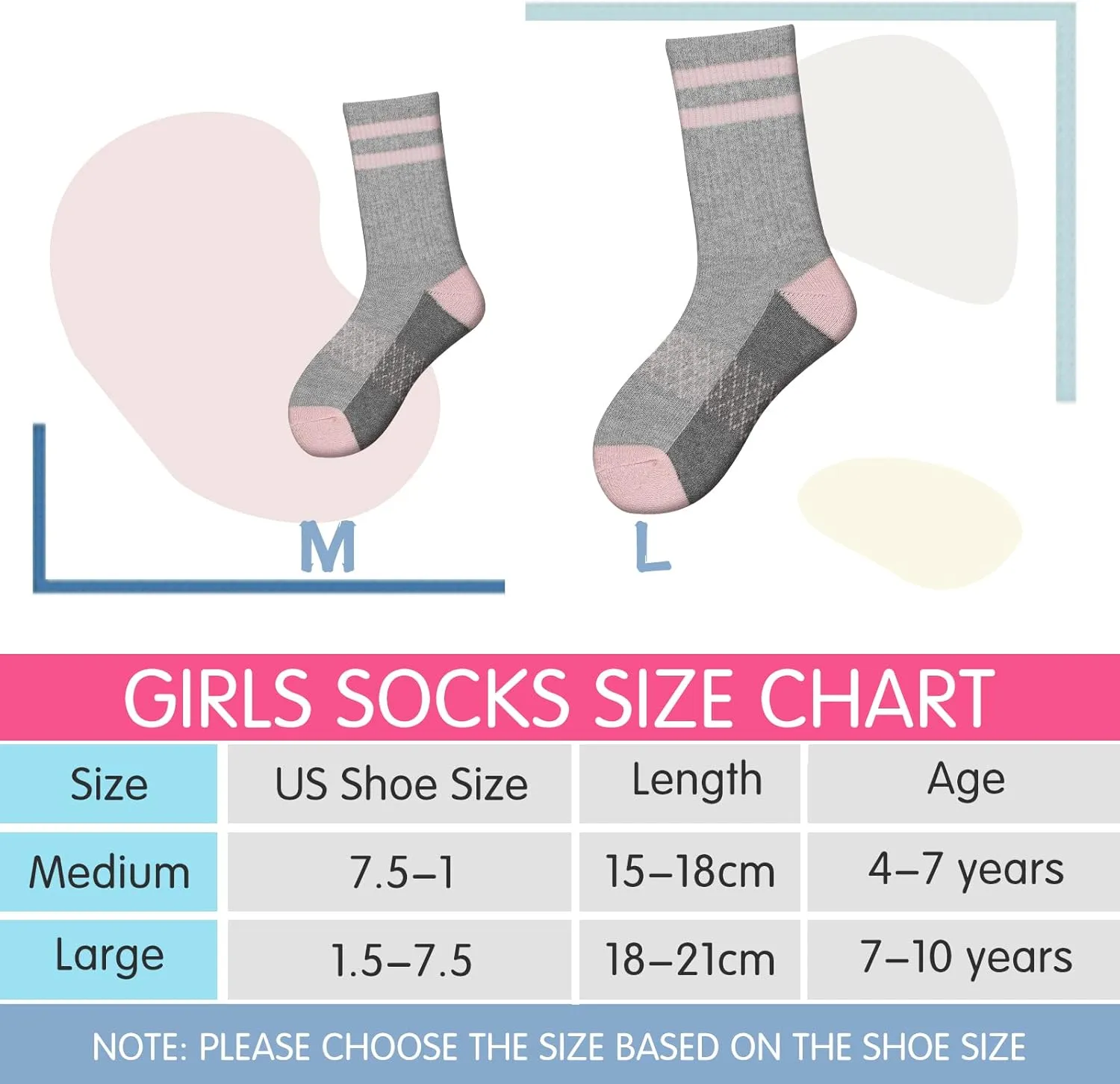 Comfoex Girls Crew Socks Athletic Half Cushioned Long Socks Cotton Calf Socks For Kids 6 Pairs