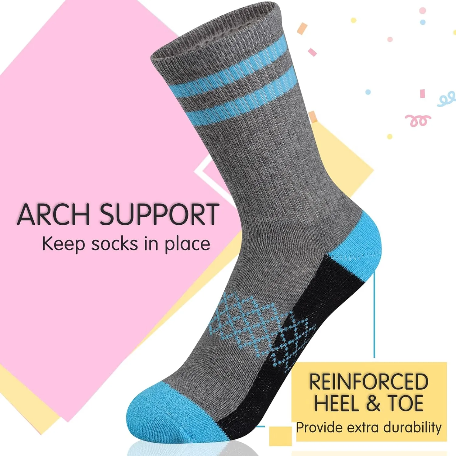 Comfoex Girls Crew Socks Athletic Half Cushioned Long Socks Cotton Calf Socks For Kids 6 Pairs