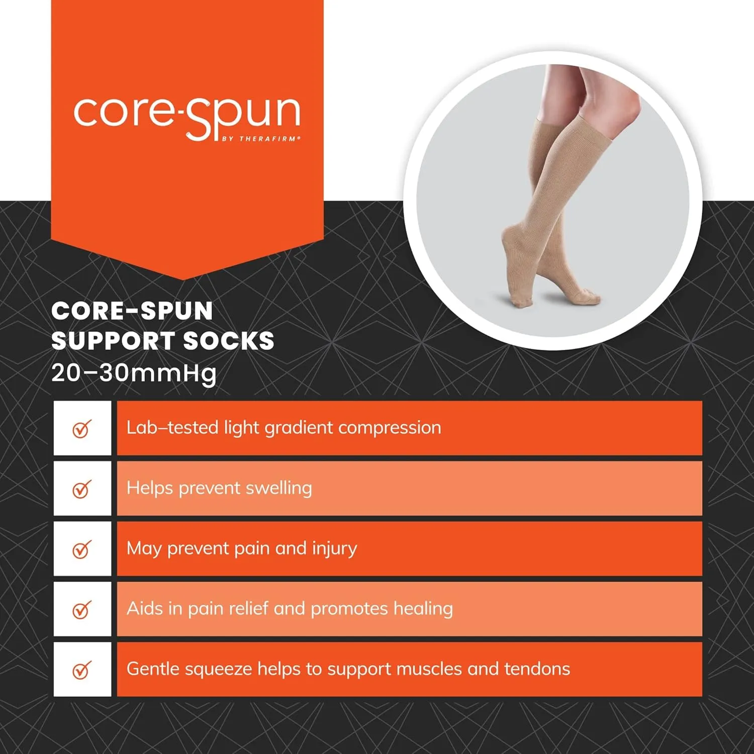 Core-Spun Cushioned 20-30mmHg Moderate Graduated Compression Support Knee High Socks