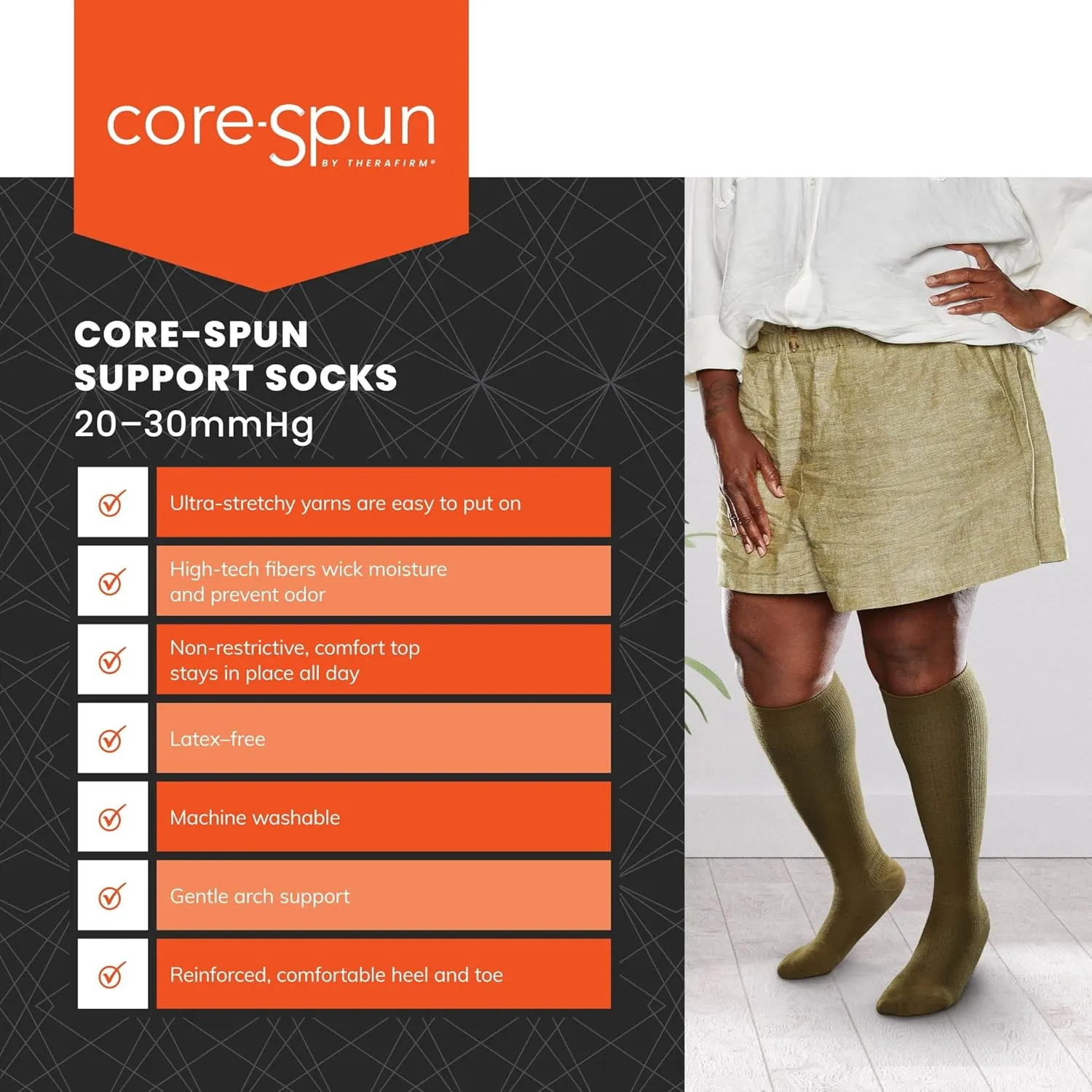 Core-Spun Cushioned 20-30mmHg Moderate Graduated Compression Support Knee High Socks