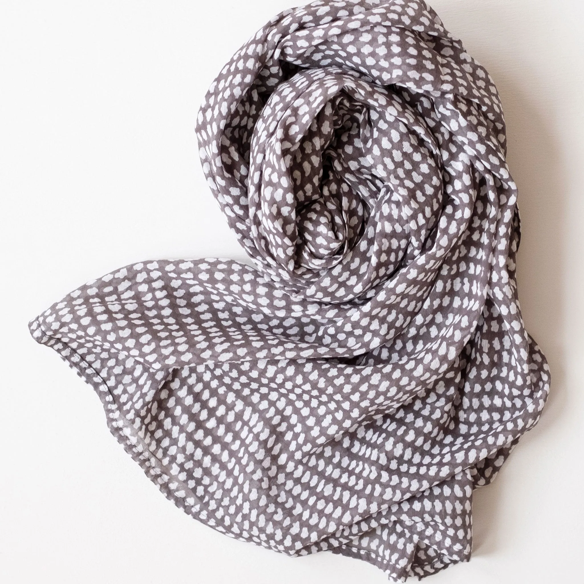 Dark Gray/White Dot Block Printed Scarf