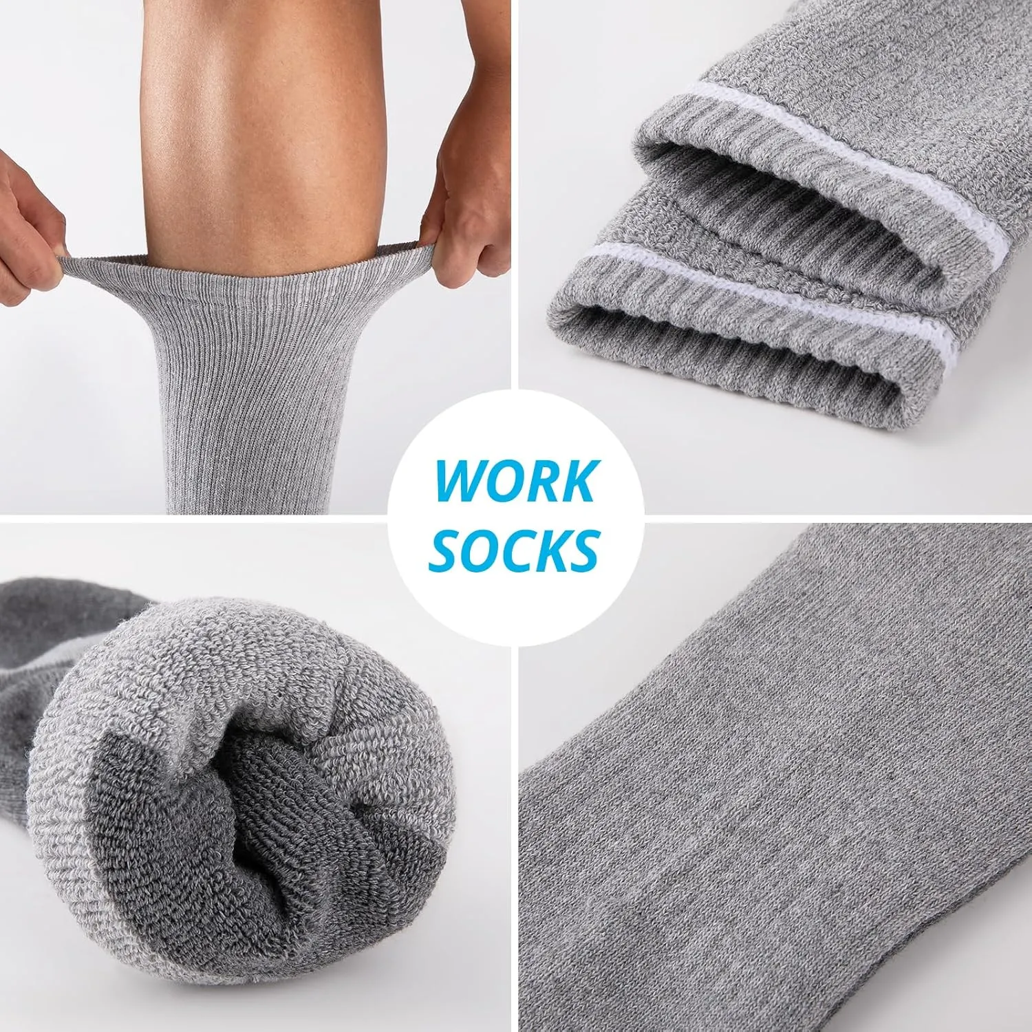 eallco Mens Crew Full Cushioned Athletic Work Socks Thick Training Heavy Duty Socks for Men 6 Pairs