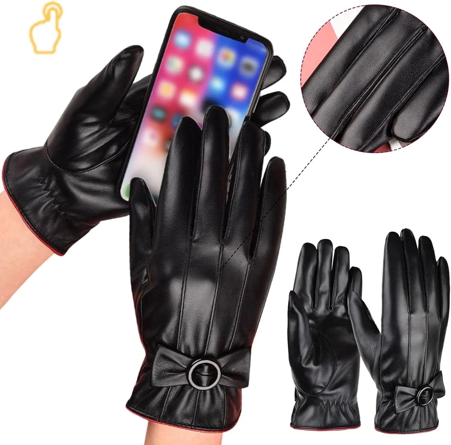 FUDERU Leather Gloves for Men, Winter Warm Touchscreen Texting Lined Driving Motorcycle Gloves