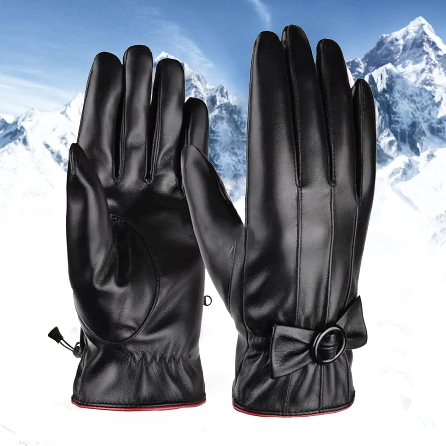 FUDERU Leather Gloves for Men, Winter Warm Touchscreen Texting Lined Driving Motorcycle Gloves