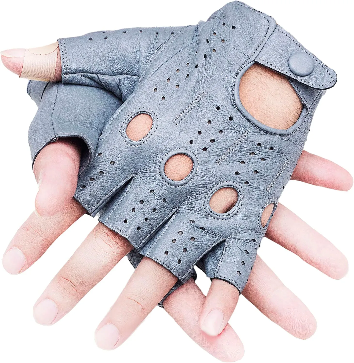 Gerrit Men's Genuine Sheep Leather Half Finger Driving Cycling Motorbike Exercise and Fitness Fingerless Unlined Gloves, XX-Large, Grey