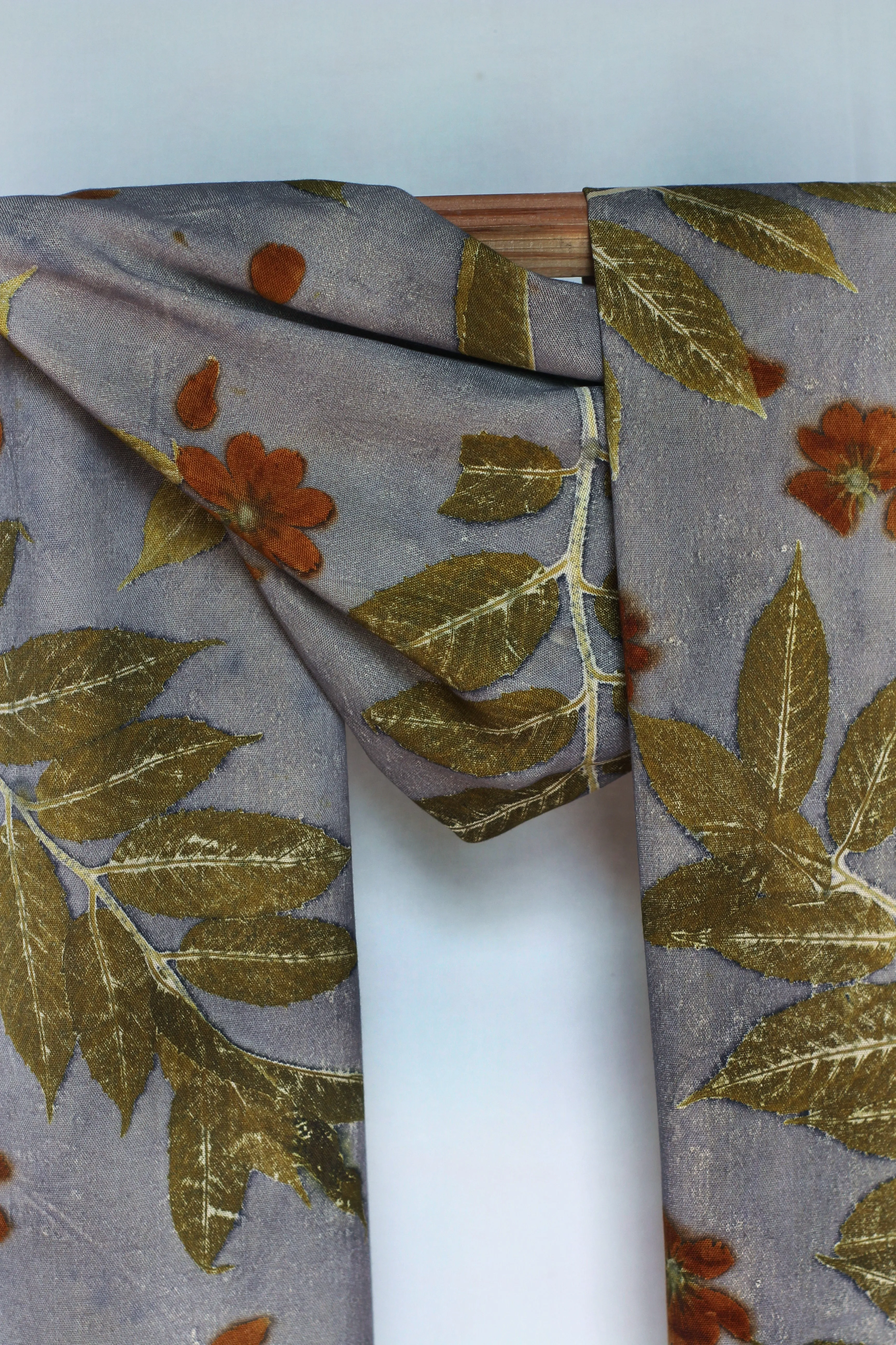Grey Botanical Print Scarf | Indigenous Cotton | Handwoven & Naturally Dyed - 0008A-SY-HT