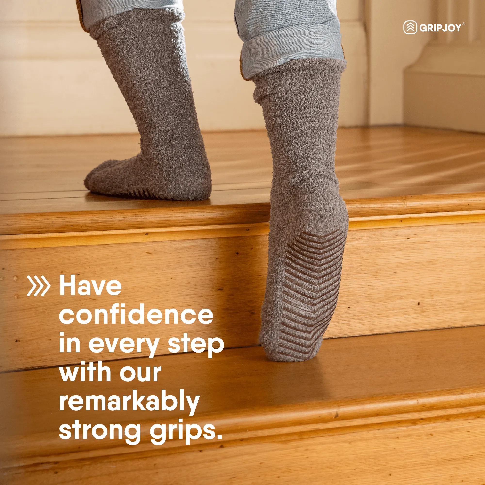 Gripjoy Socks Men's Dark Grey Fuzzy Socks with Grips for Men (2 Pair Pack)