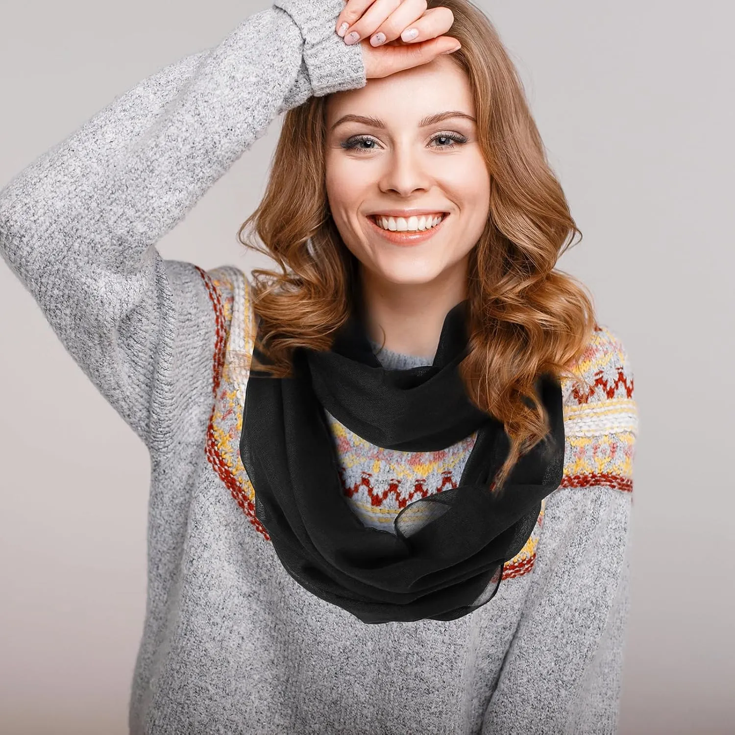 Handepo 6 Pcs Women Infinity Scarf Solid Color Lightweight Loop Scarf Winter Soft Neck Warmer for Women Men