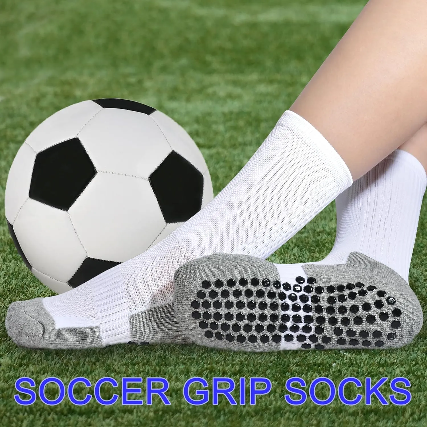 Kids Grip Soccer Socks Boys Basketball Crew Socks Cushioned Athletic Non Slip Socks Girls Running Sport Youth