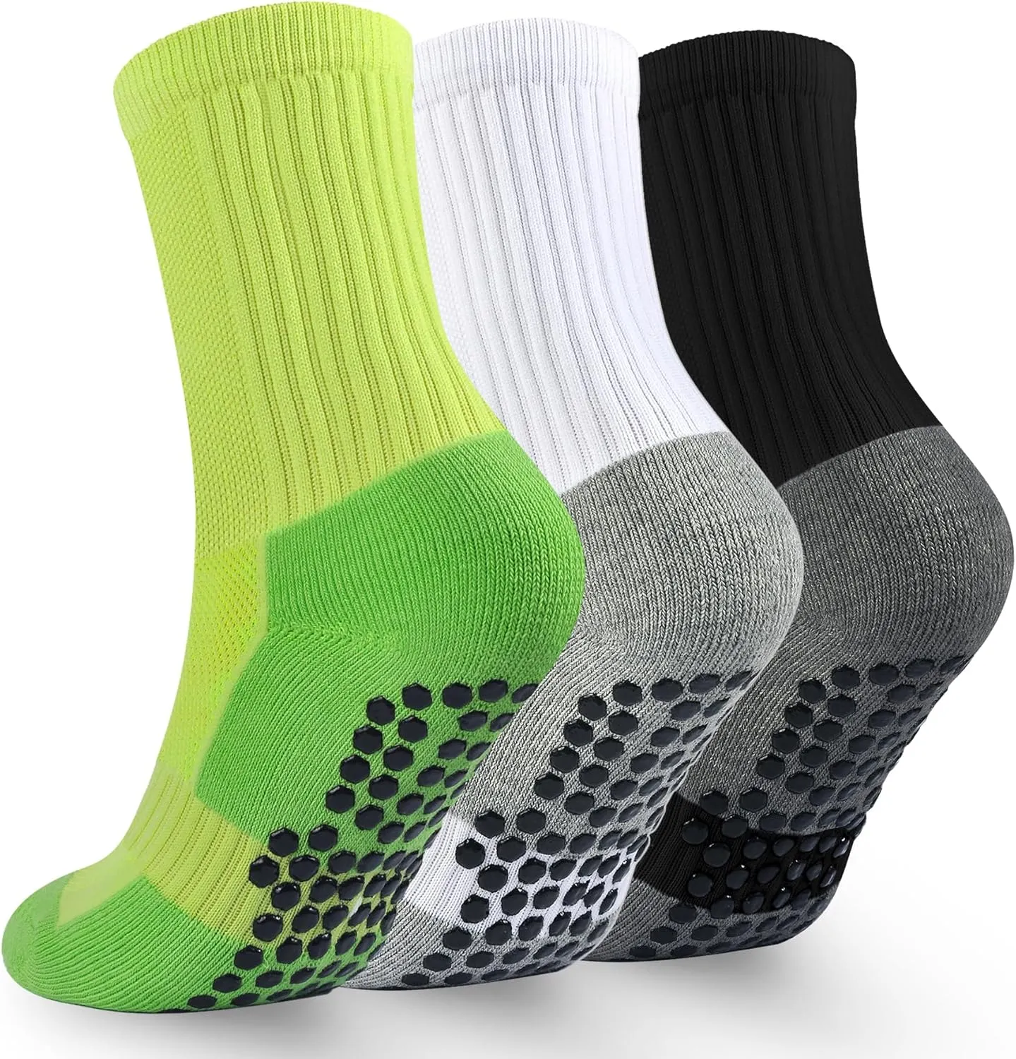 Kids Grip Soccer Socks Boys Basketball Crew Socks Cushioned Athletic Non Slip Socks Girls Running Sport Youth