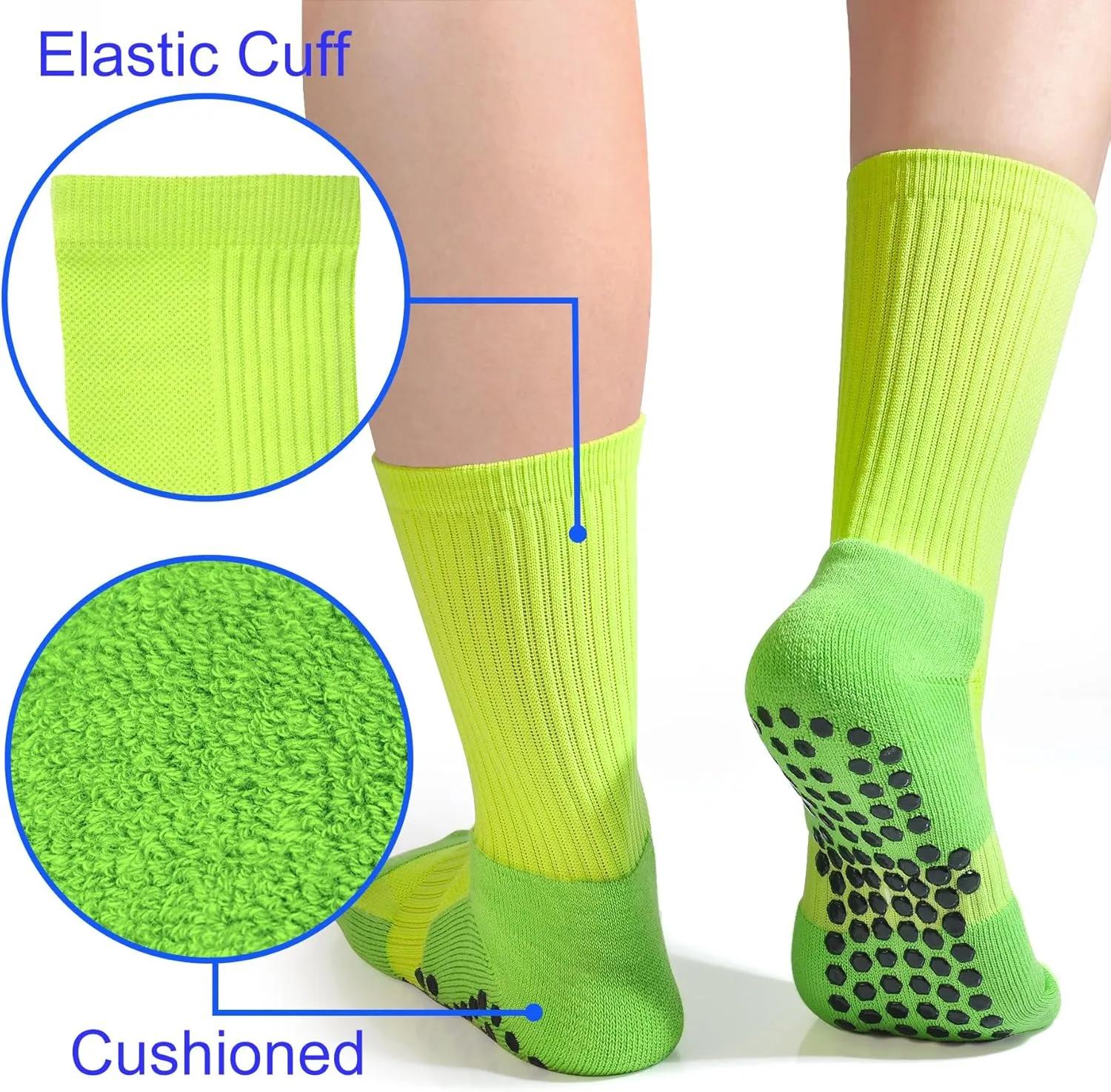 Kids Grip Soccer Socks Boys Basketball Crew Socks Cushioned Athletic Non Slip Socks Girls Running Sport Youth