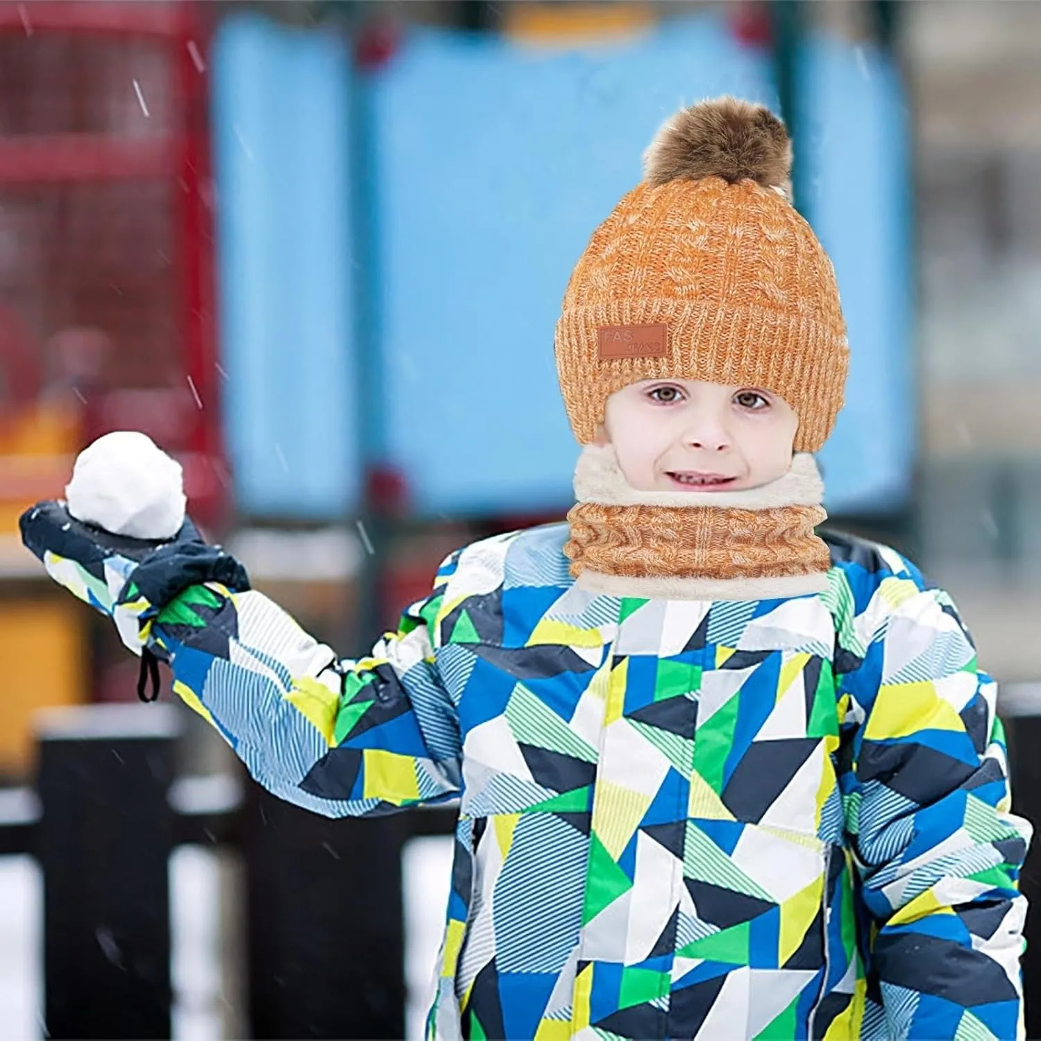 Kids Winter Hats Scarf Gloves Set Toddler Winter Hat Knit Gloves Neck Warmer with Fleece Lined for Children 2-5 Years
