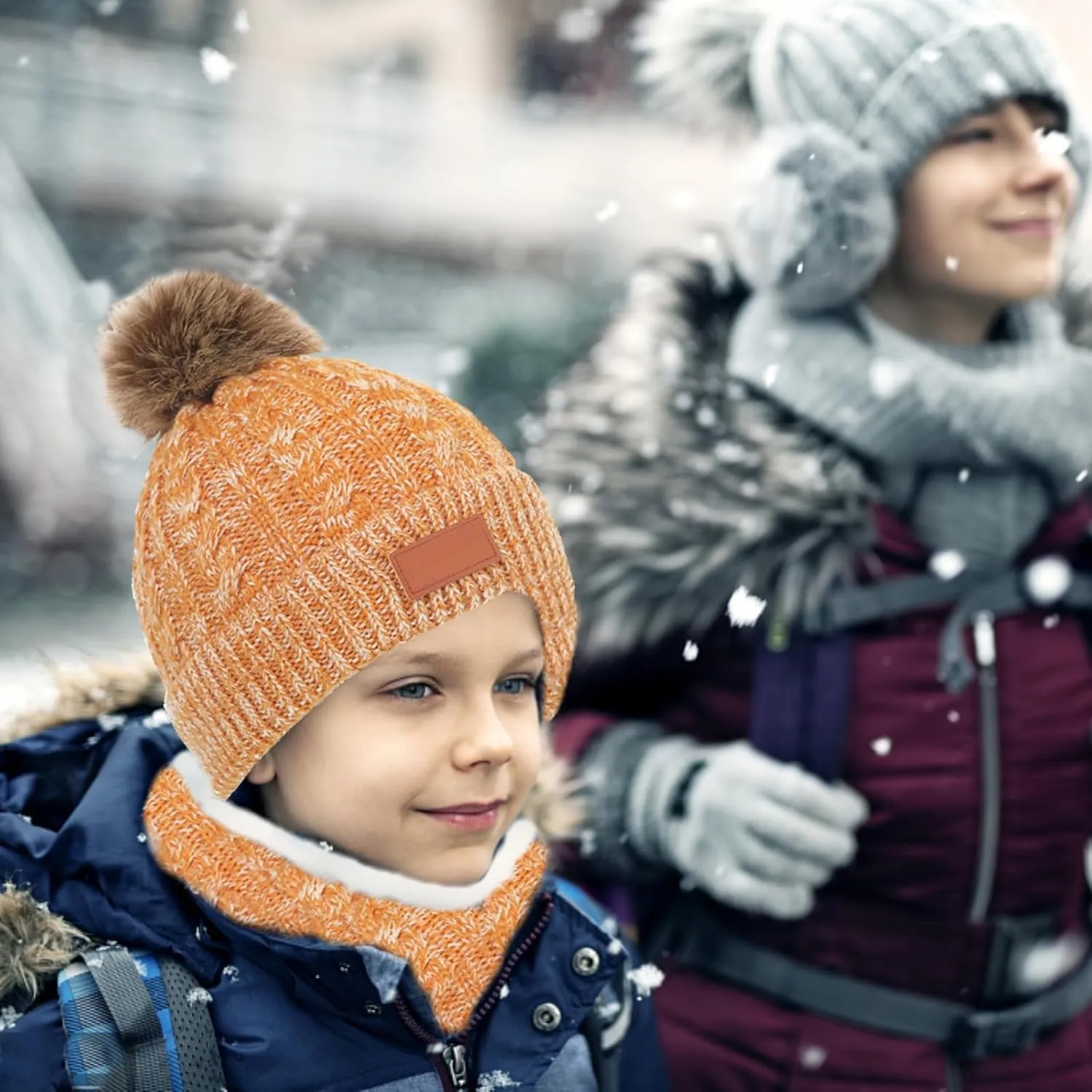 Kids Winter Hats Scarf Gloves Set Toddler Winter Hat Knit Gloves Neck Warmer with Fleece Lined for Children 2-5 Years