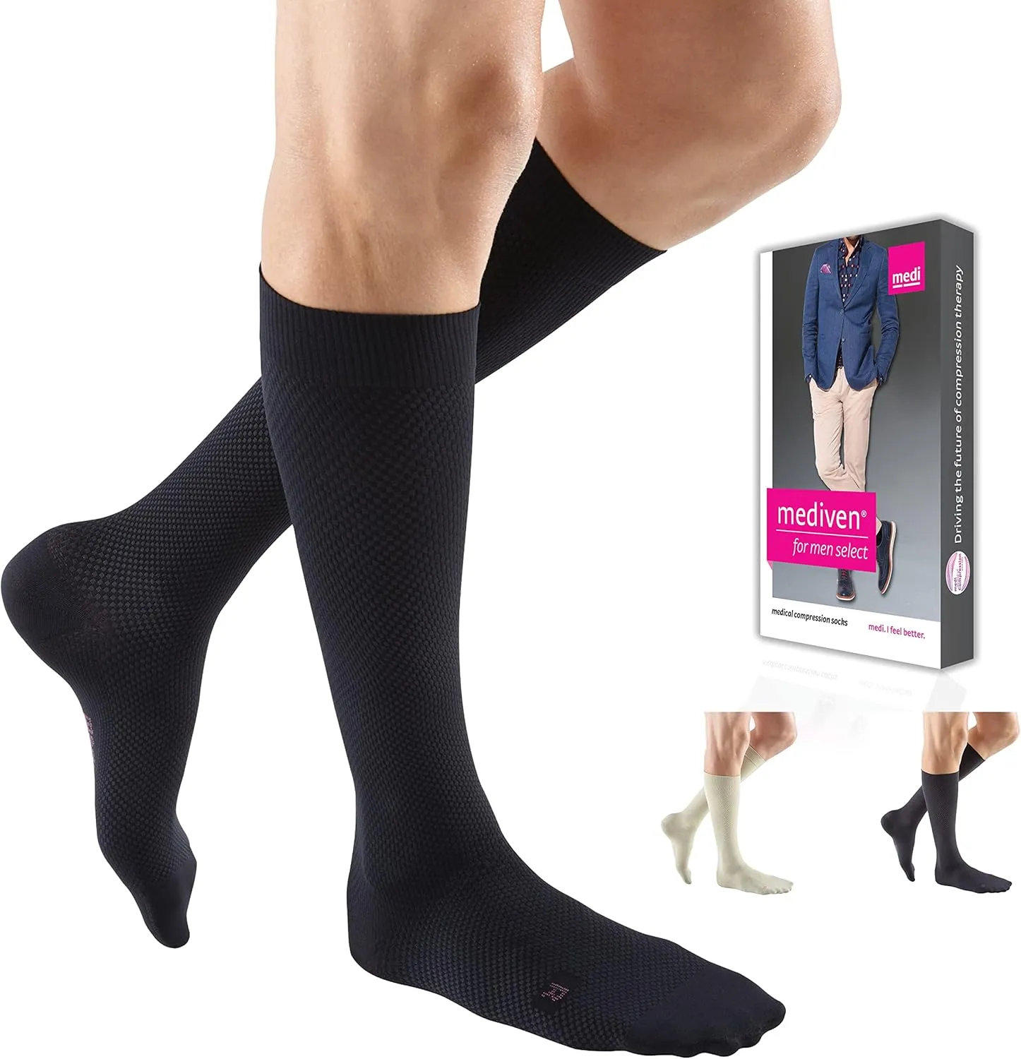 mediven for Men Select, 20-30 mmHg – Closed Toe, Knee High Compression Stockings, V-Extra-Wide, Grey