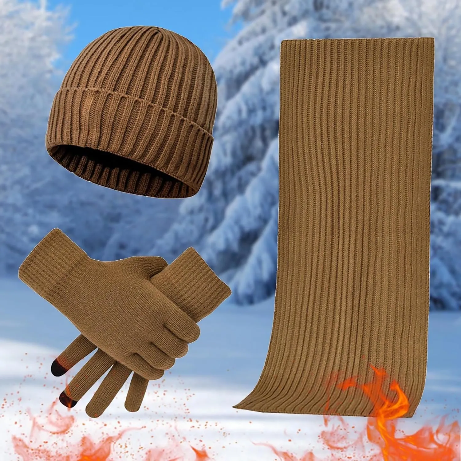 Mens & Womens Winter Knit Hat eanie Knit Winter Hats Touchscreen Gloves Neck Scarf Neck Scarves Set