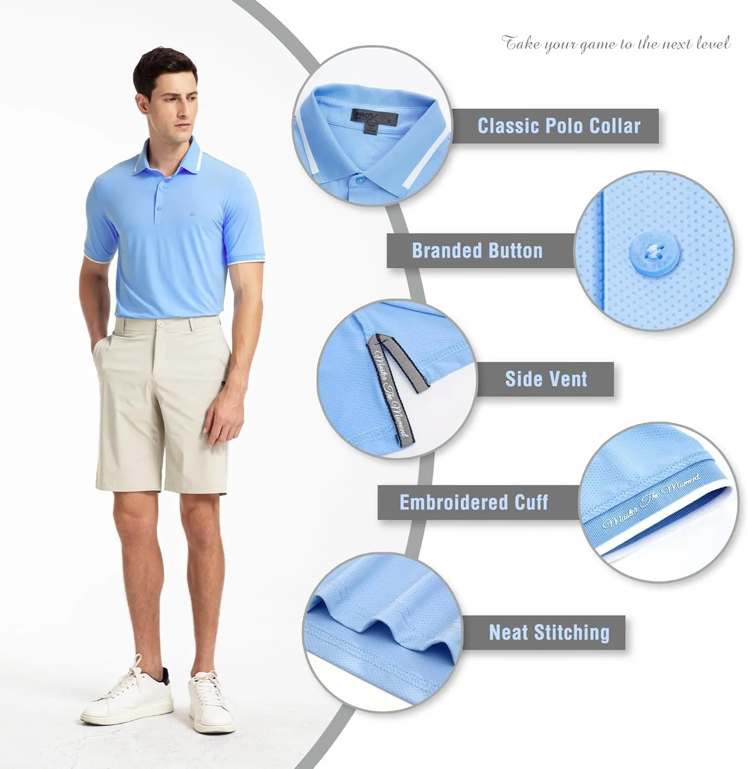 Men's Premium Golf Polo – Silky Tech Nylon, Cooling, UV-Resistant, Quick-Dry Athletic Shirt for Golf, Tennis