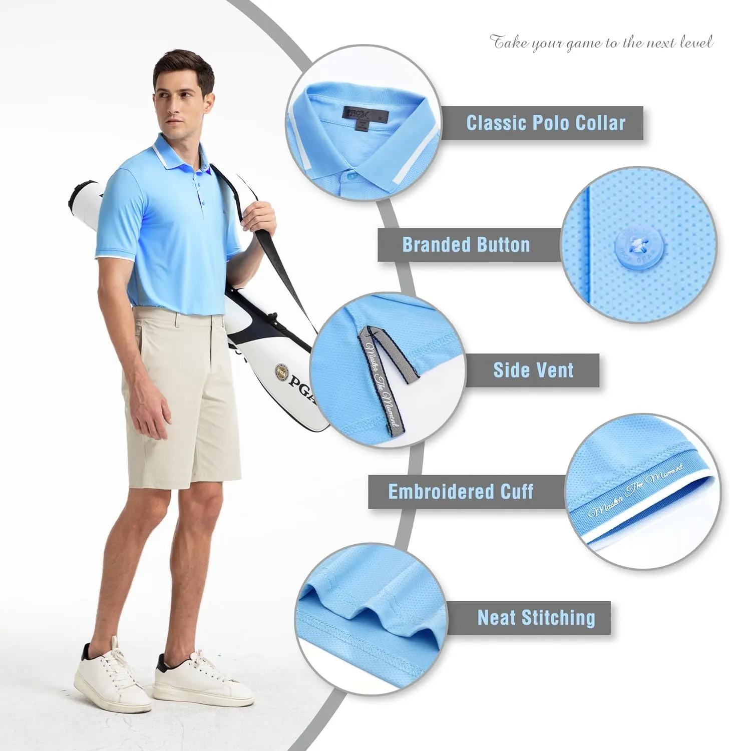 Men's Premium Golf Polo – Silky Tech Nylon, Cooling, UV-Resistant, Quick-Dry Athletic Shirt for Golf, Tennis