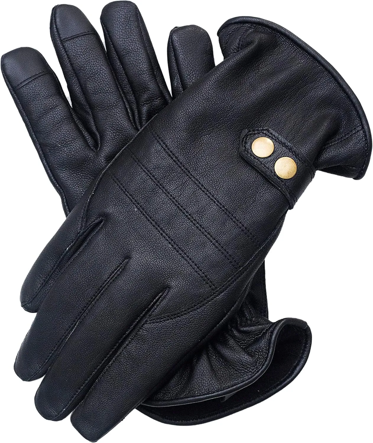 Men's Premium Quality Motorbike Lambskin Leather Winter Warm Dress Driving Cycling Trekking Texting Gloves (Black, Small)