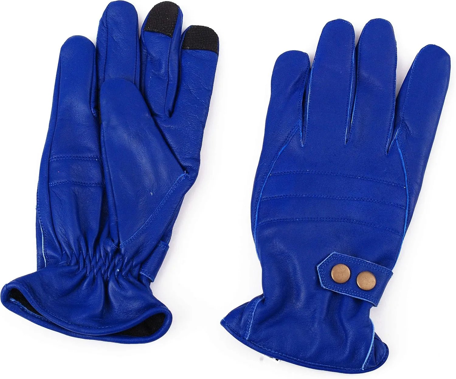 Men's Premium Quality Motorbike Lambskin Leather Winter Warm Dress Driving Cycling Trekking Texting Gloves (Blue, Medium)