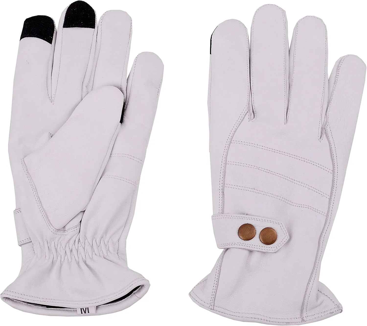 Men's Premium Quality Motorbike Lambskin Leather Winter Warm Dress Driving Cycling Trekking Texting Gloves (White, Small)