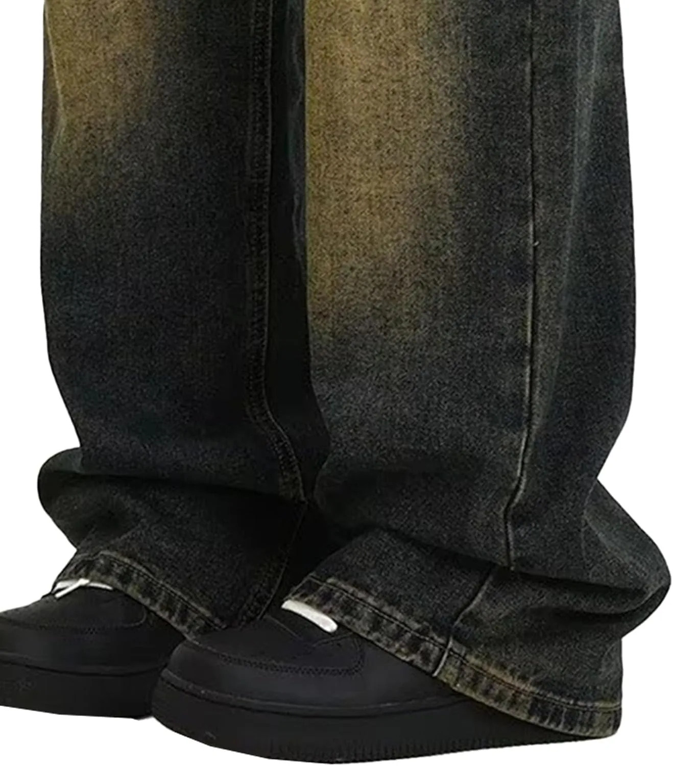 Men's Straight Leg Jeans Distressed Patchwork Denim Pants Stretchy Comfortable Fit