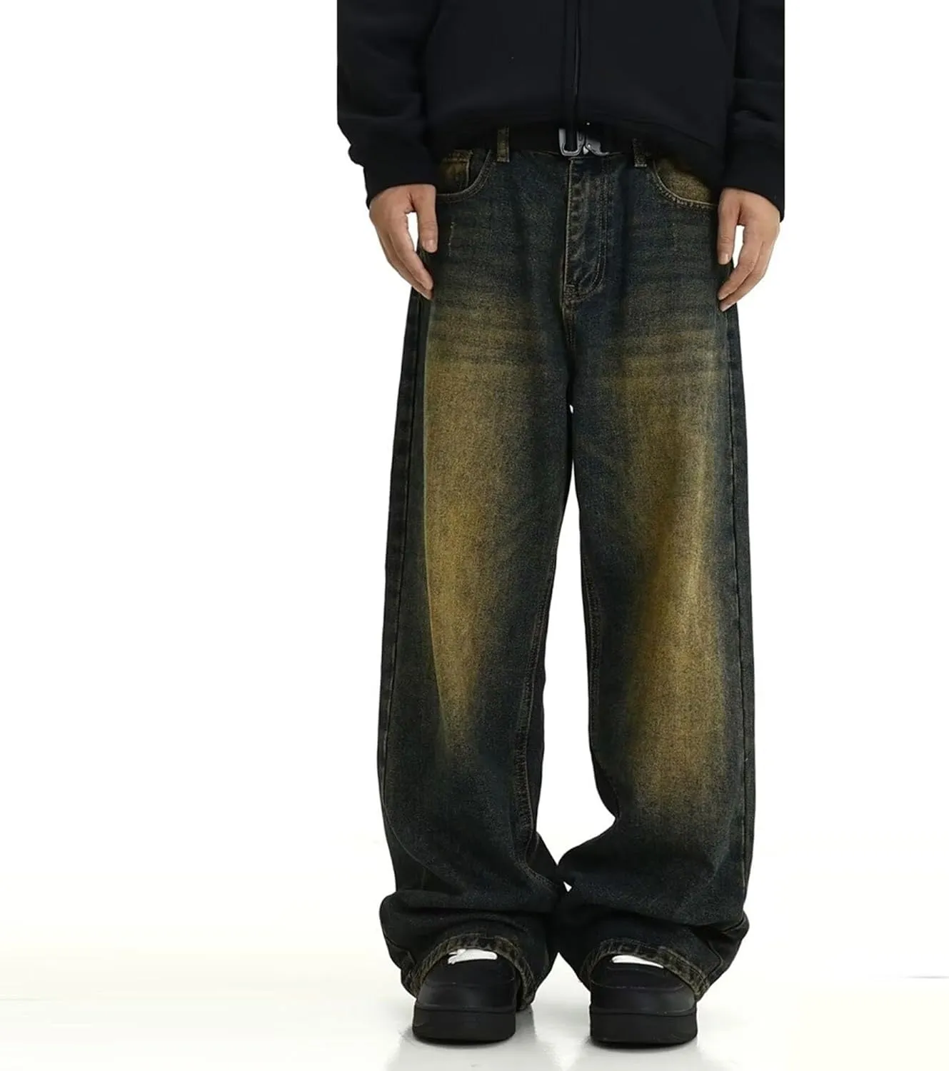 Men's Straight Leg Jeans Distressed Patchwork Denim Pants Stretchy Comfortable Fit