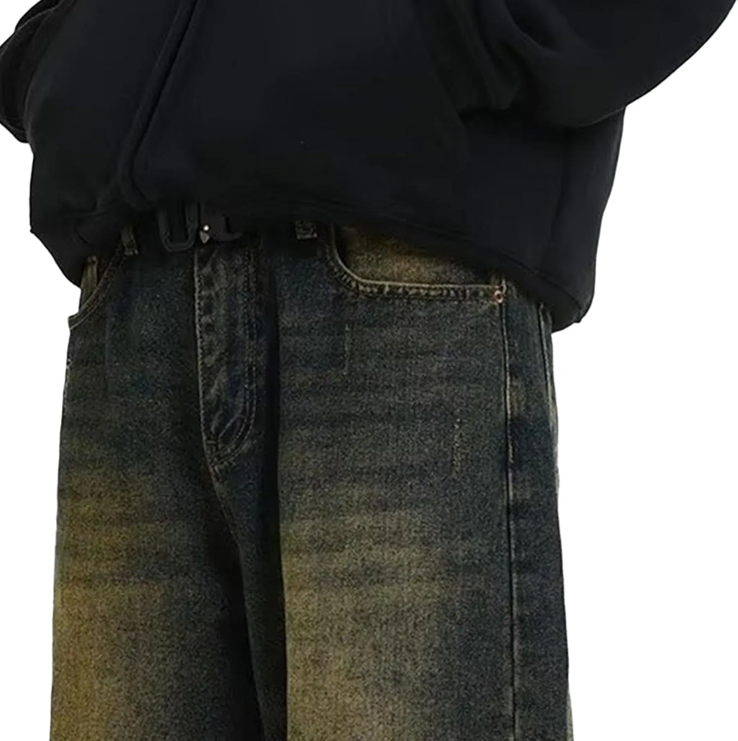Men's Straight Leg Jeans Distressed Patchwork Denim Pants Stretchy Comfortable Fit