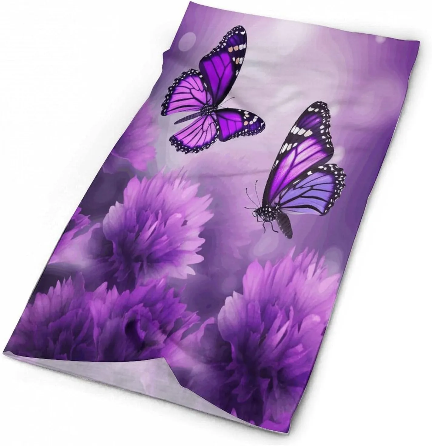 Neck Gaiter Face Cover Scarf Windproof Face Cover Purple Flower Butterfliesprinted Sun Cooling Scarf for Skiing Fishing Hiking Cycling