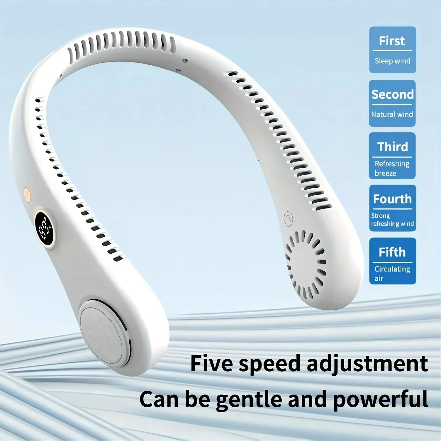 Portable Rechargeable Bladeless Neck Fan - 360° Cooling Wearable Personal Fan For Travel and Outdoor Sports with Digital Display