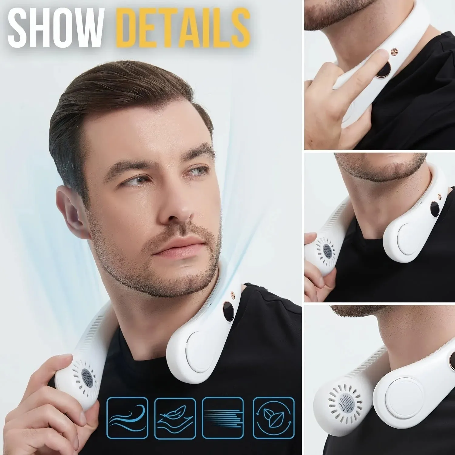Portable Rechargeable Bladeless Neck Fan - 360° Cooling Wearable Personal Fan For Travel and Outdoor Sports with Digital Display