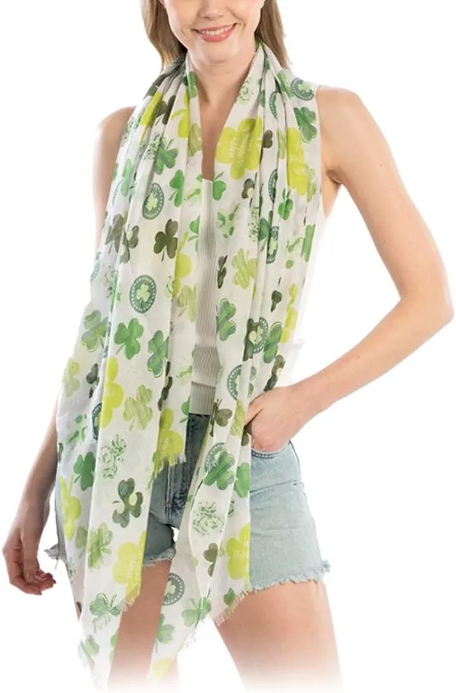 St Patrick's Day Green Clover Shamrock Party Holiday Oblong Scarf (Large Clover-White)