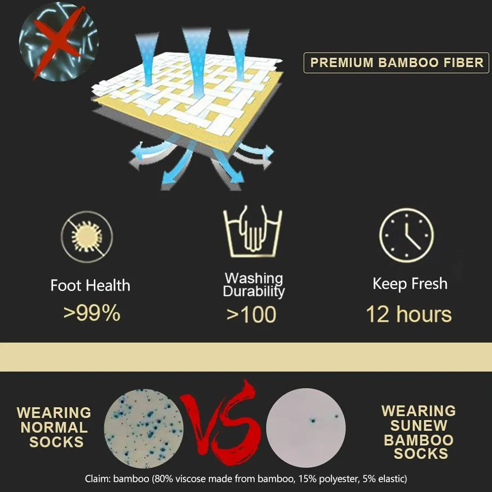 Sunew Viscose Bamboo Socks, Unisex Cushioned Comfortable Crew Workout Hiking Socks 3 Pairs