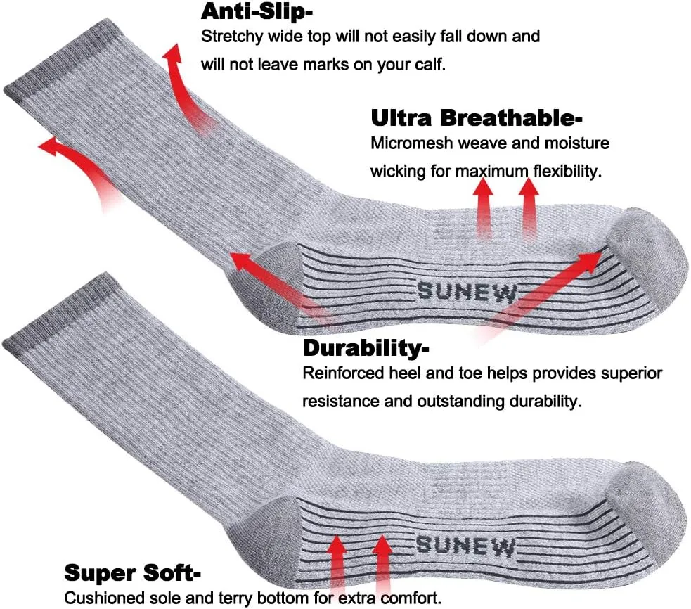 Sunew Viscose Bamboo Socks, Unisex Cushioned Comfortable Crew Workout Hiking Socks 3 Pairs