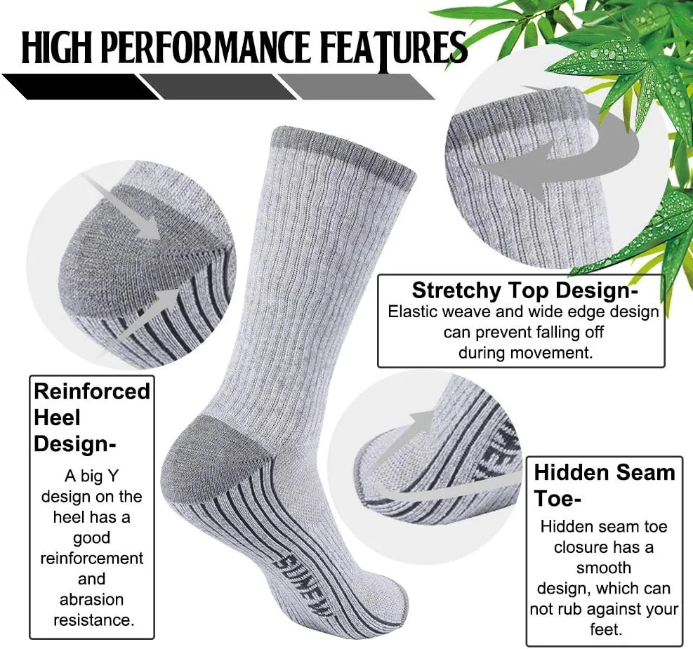 Sunew Viscose Bamboo Socks, Unisex Cushioned Comfortable Crew Workout Hiking Socks 3 Pairs