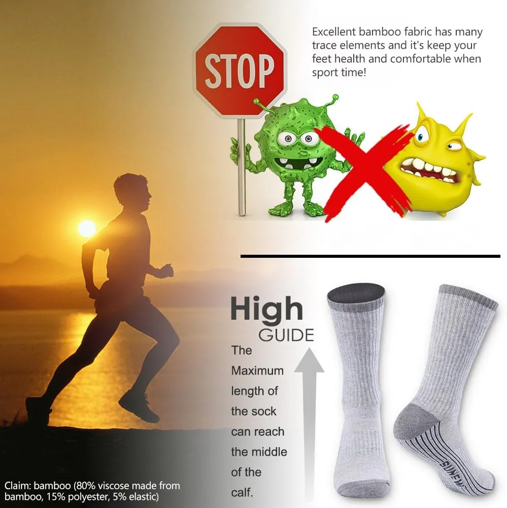 Sunew Viscose Bamboo Socks, Unisex Cushioned Comfortable Crew Workout Hiking Socks 3 Pairs