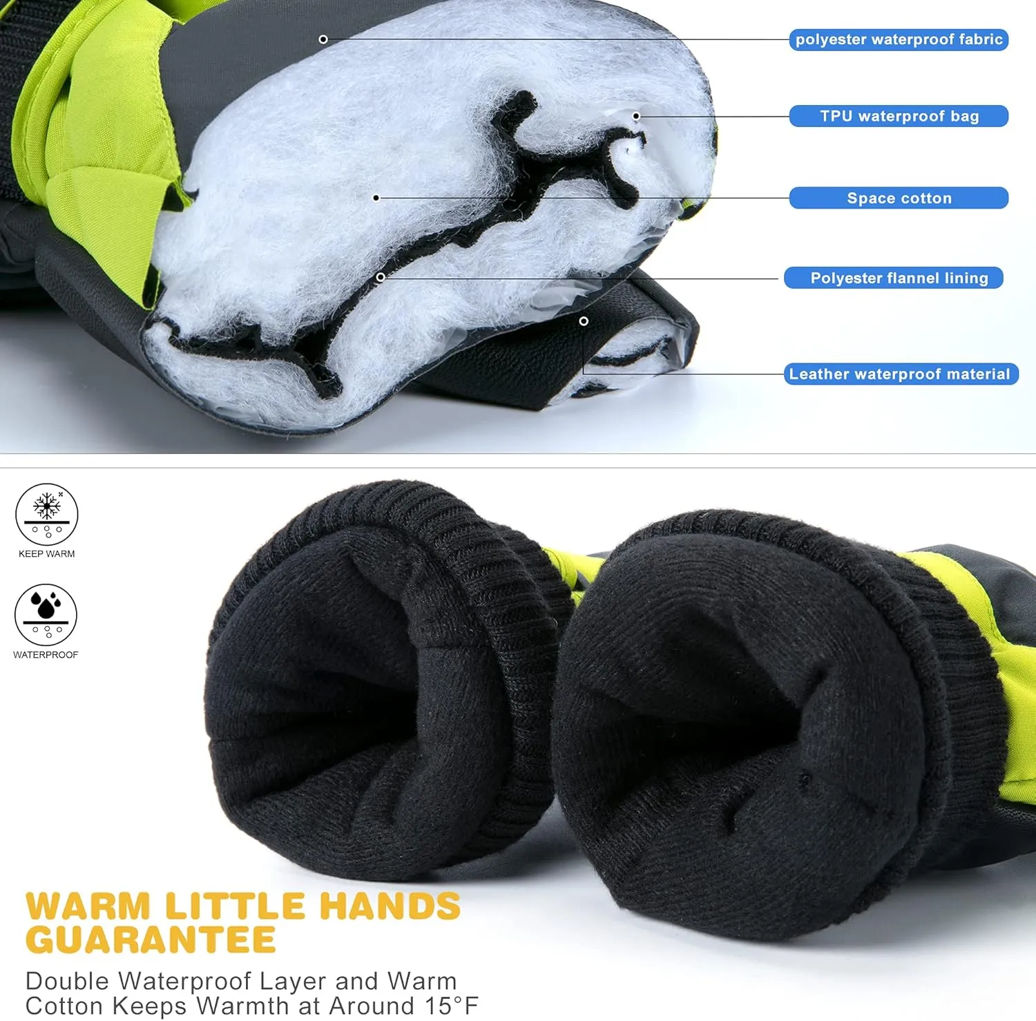 ThxToms Kids Winter Gloves Waterproof Ski Snow Gloves for Boys & Girls Cold Weather Outdoor Sports Snowboard Bicycle for 4-14 Years Old