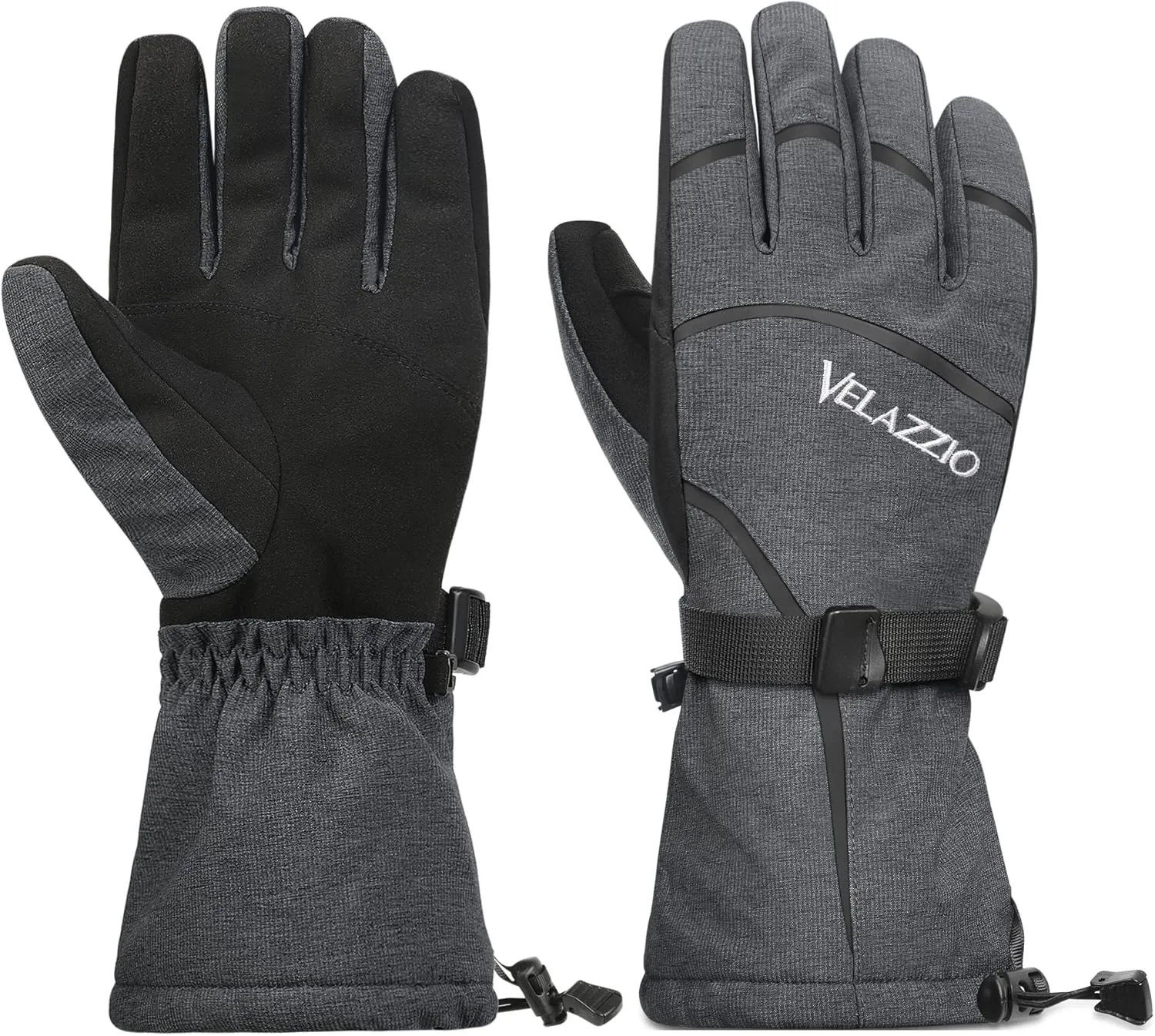 VELAZZIO Ski Gloves - Winter Snow Gloves with Dupont Sorona, Waterproof Breathable Touchscreen