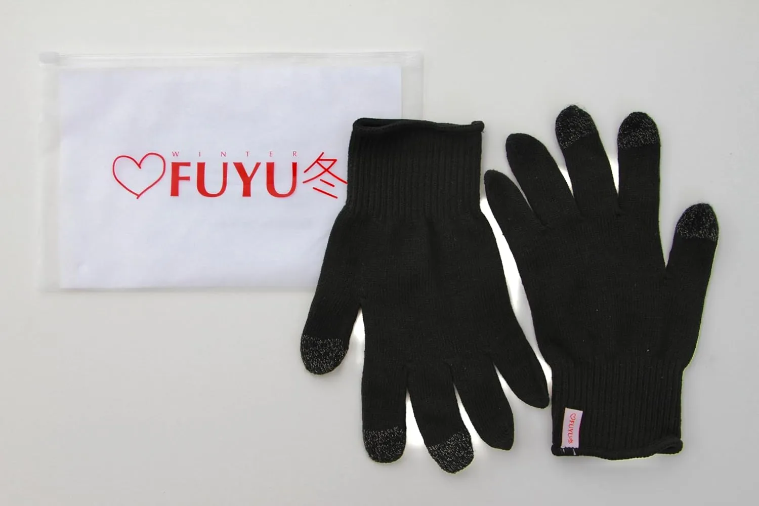 Warm Knitted Black Gloves - Poly-Cotton Fabric | Touchscreen Fingers | Unisex Hand Warmers | Zip Lock Storage Bag