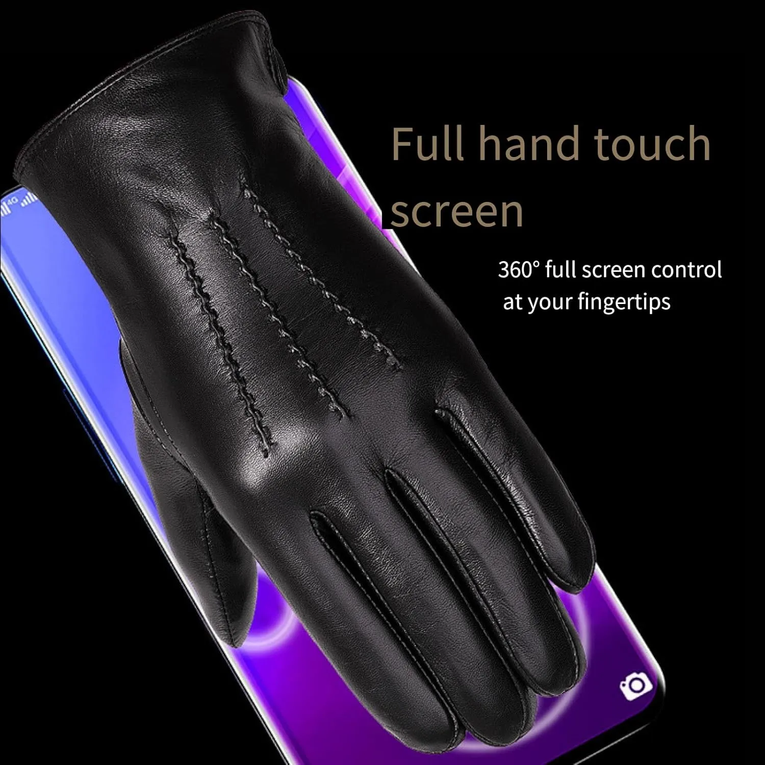 Winter Gloves Men's Goatskin Gloves Leather Gloves for Motorcycling Driving with Touch Screen Velvet Warming